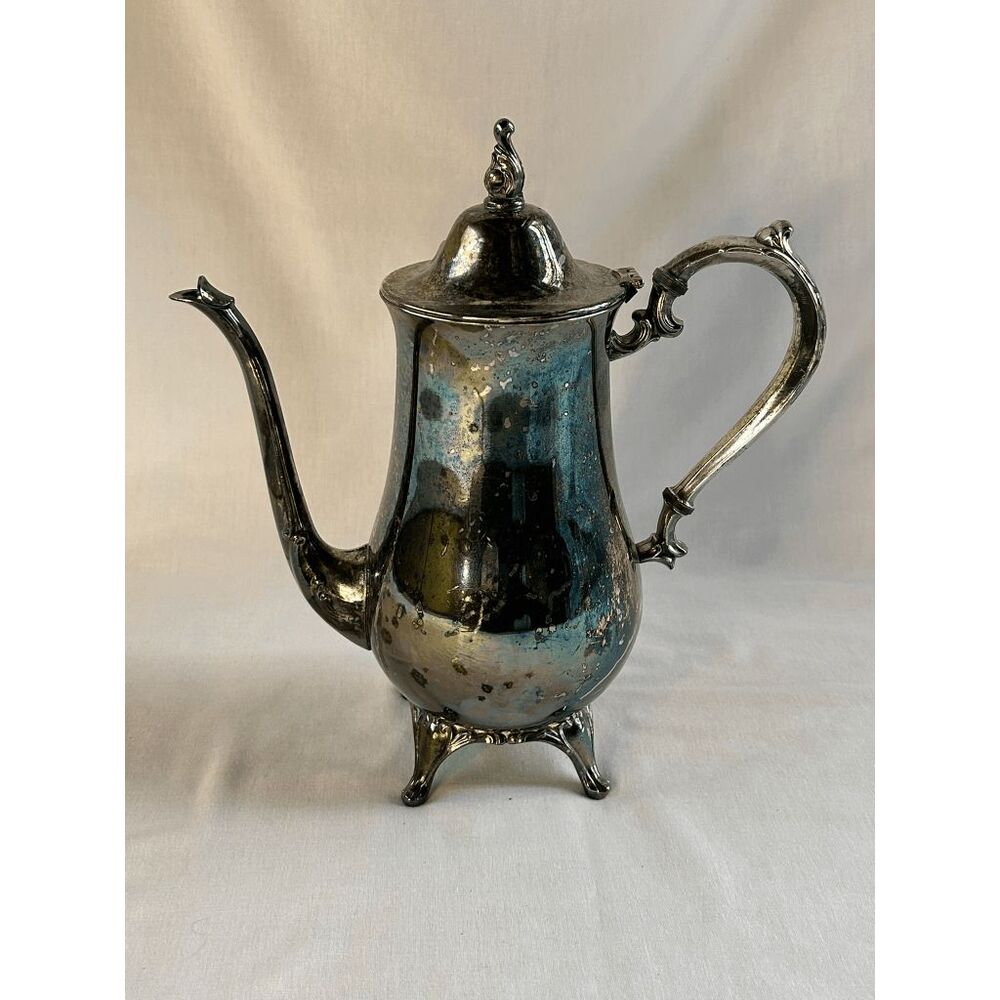 Vintage Silver-Plated Footed Coffee/Tea Server, Hinged Lid, Heavy